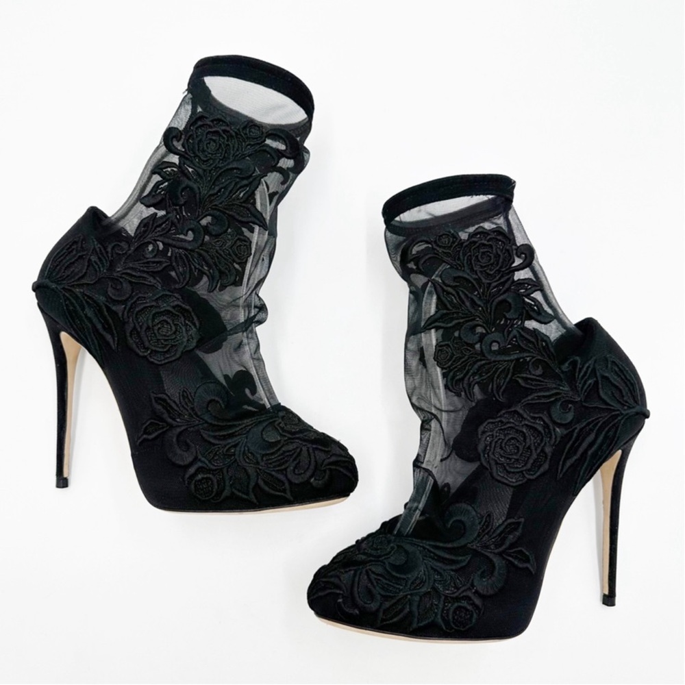 Dolce & Gabbana Embroidered Lace Stretch Ankle Boots